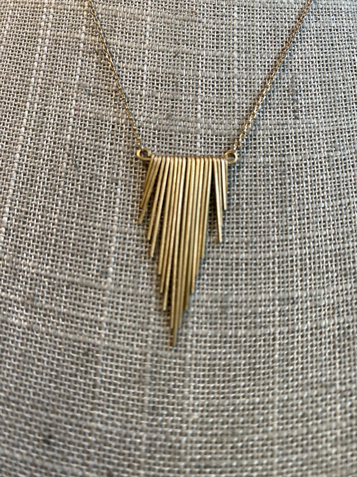 Gold Tone 925 Sterling Silver Trendy Triangle Bars With Chain 16” Necklace