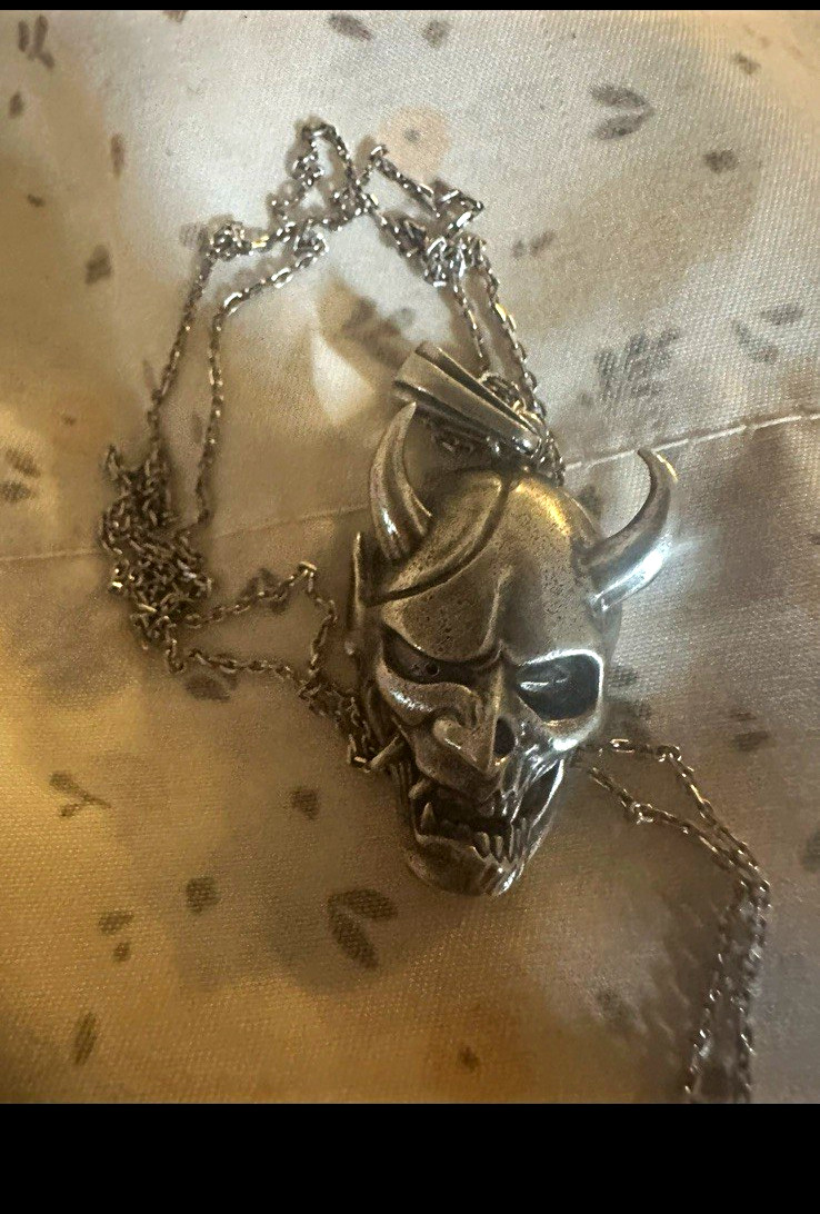 Hannya Mask Sterling Silver Pendant