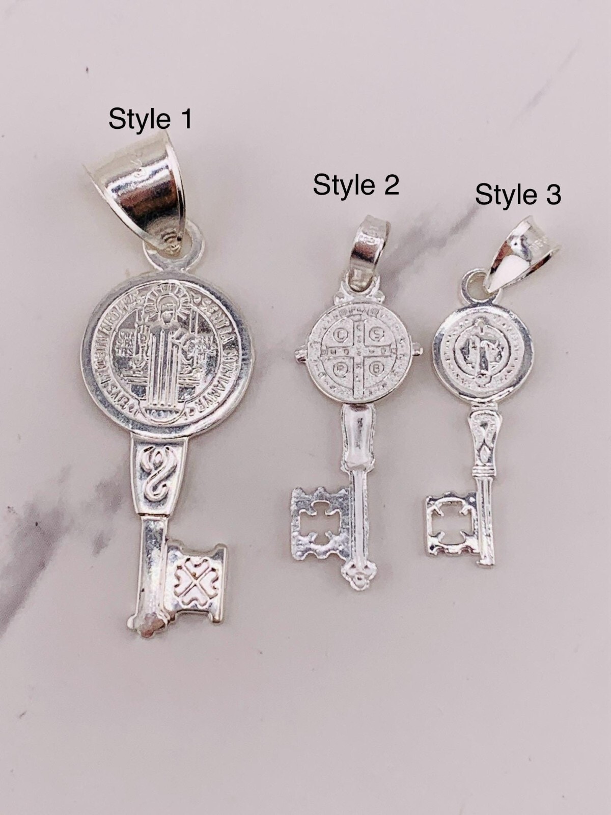 925 Sterling Silver Pendant key rope Saint Benedict – Cadena llave san Benito