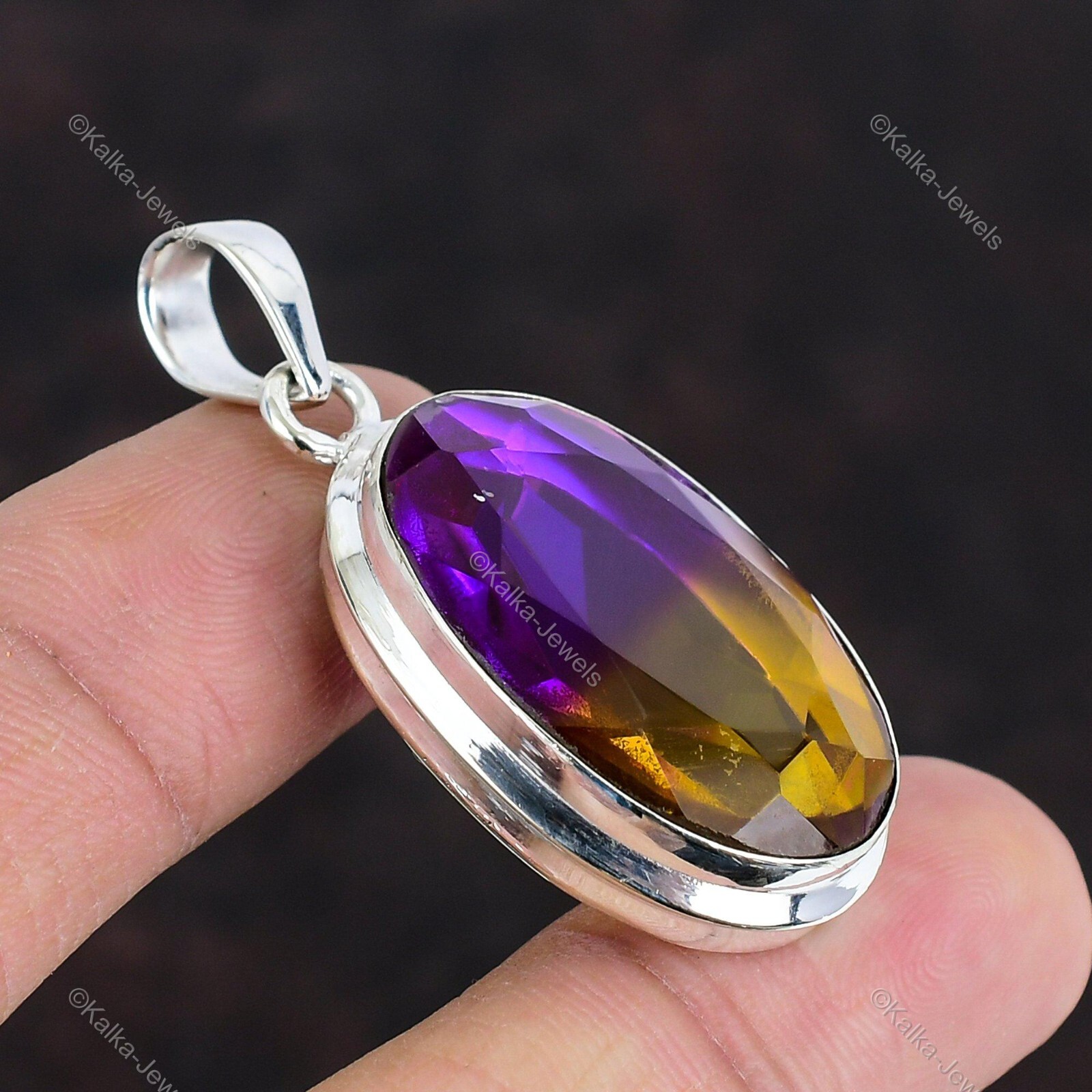 Natural Ametrine Gemstone Pendant Purple 925 Sterling Silver Indian Jewelry