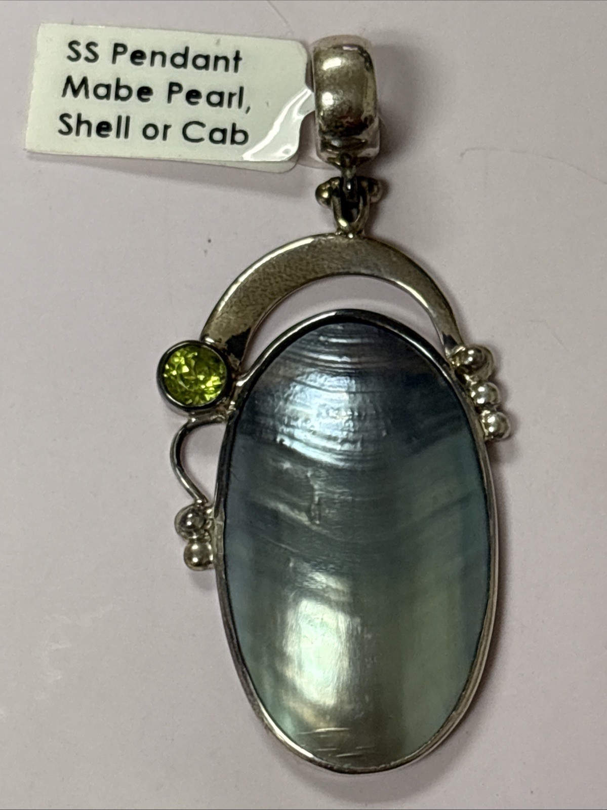 925 Sterling Silver Mabe Pearl & Peridot Pendant ~ 2.25” ~ 8.5 grams ~ READ DESC