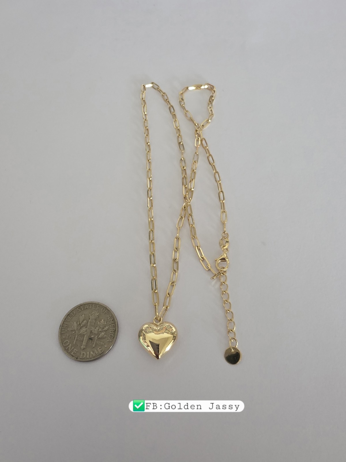 18K Gold PaperClip W/ Small Heart Necklace