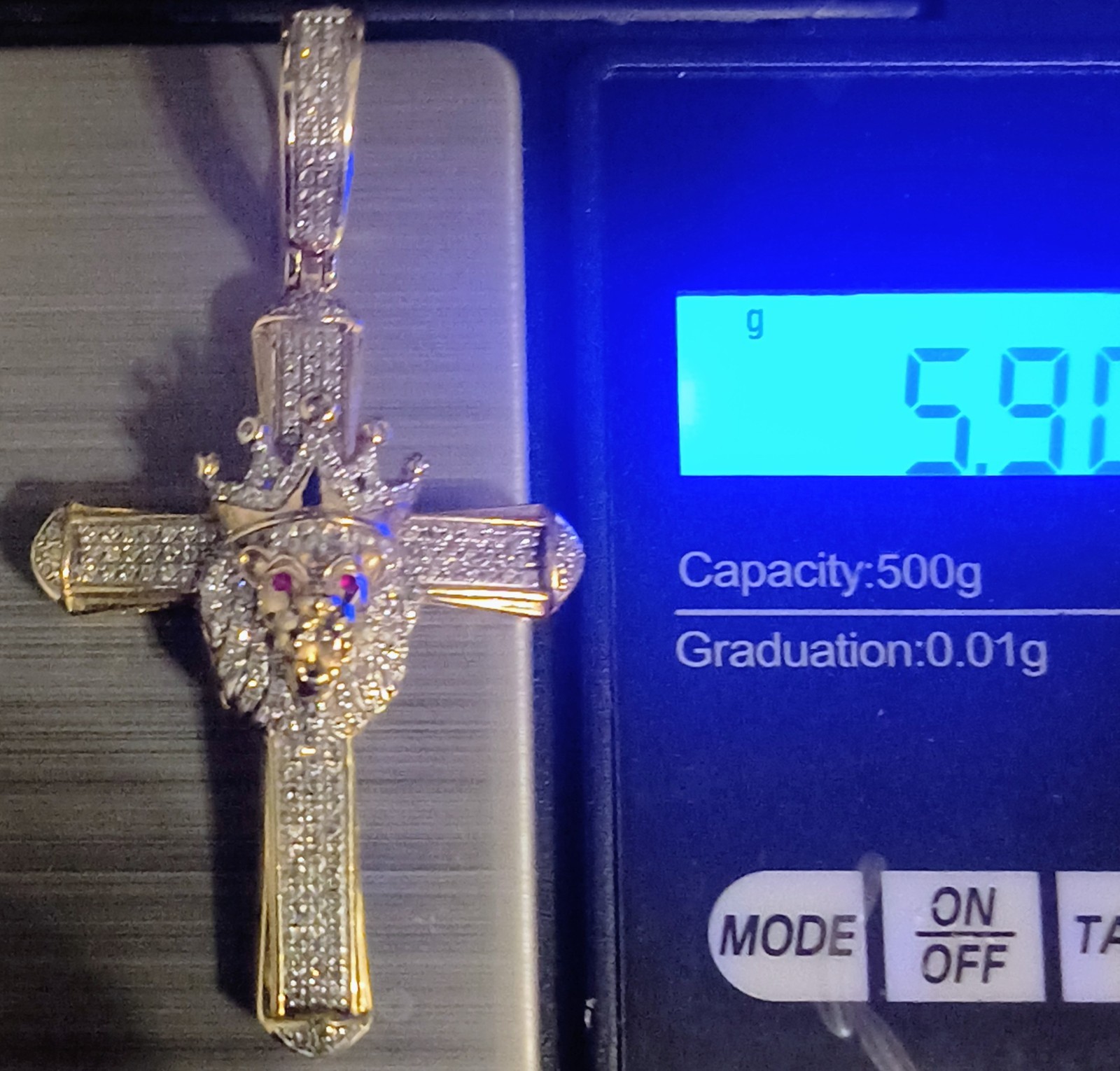 10k Gold Diamond Lion Crown Cross