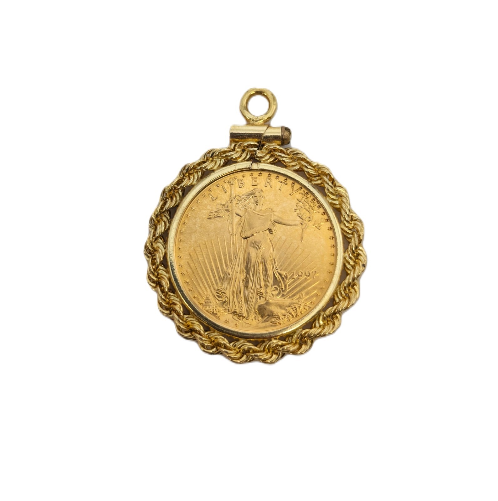 1997 1/10 oz American Gold Eagle Coin in Solid 14K Gold Rope Screw Top Bezel
