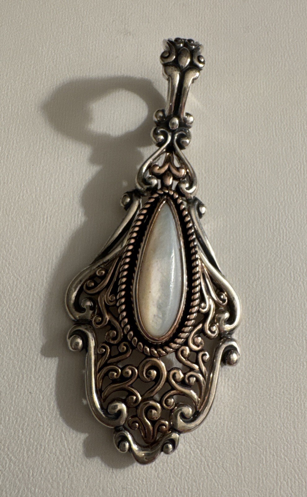 Carolyn Pollack Sterling 925/Copper Filigree Mother of Pearl Pendant Enhancer 3”