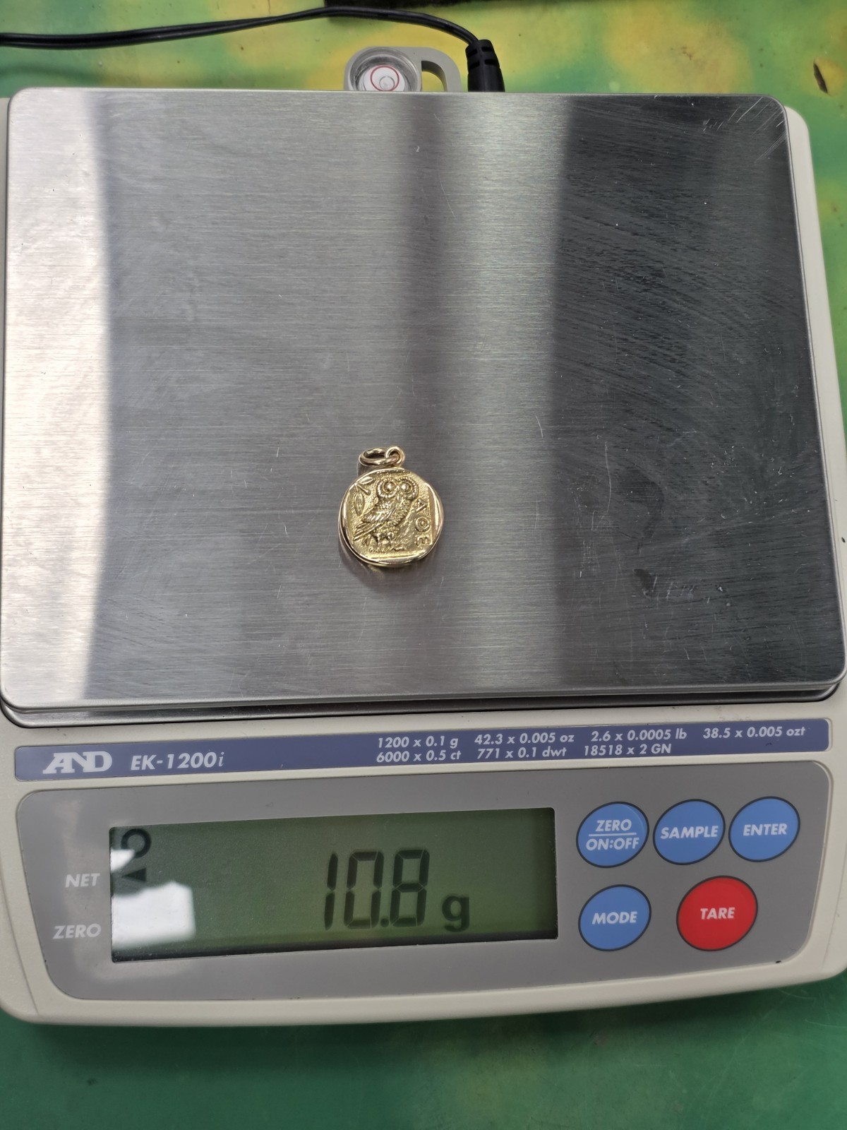 18k Yellow Gold Owl of Athena Coin Replica Pendant Charm