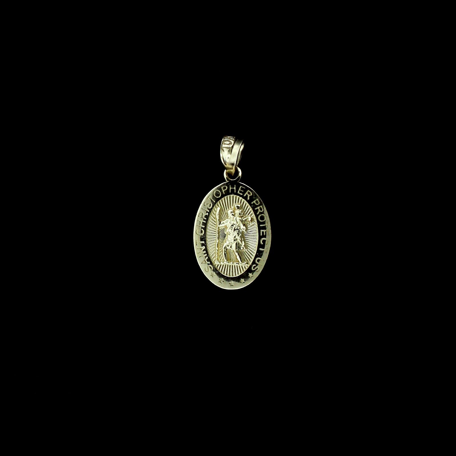 Real 10K Yellow Gold Small Saint Christopher Pendant, 10KT Charm, Men Women