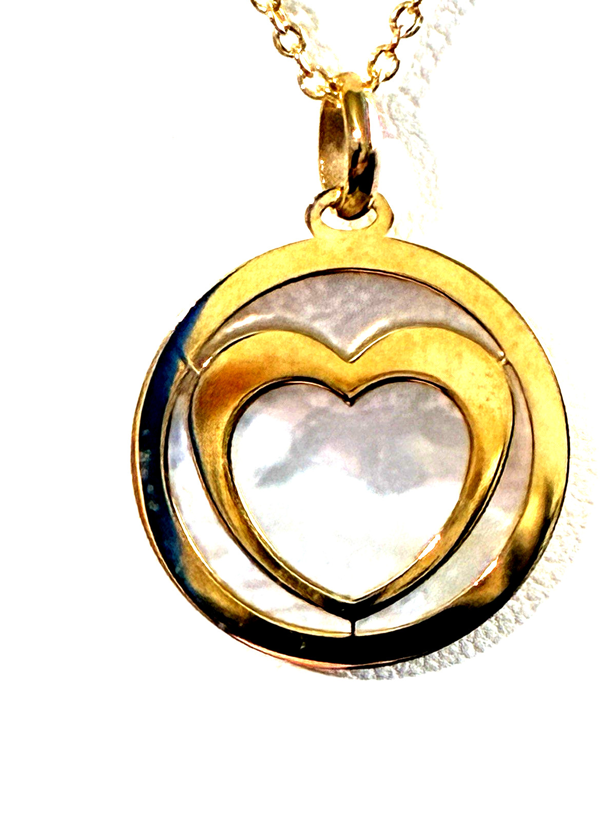 ITALIAN GOLD 14K YELLOW GOLD & MOTHER-OF-PEARL HEART PENDANT + CHAIN (M4971G-62)