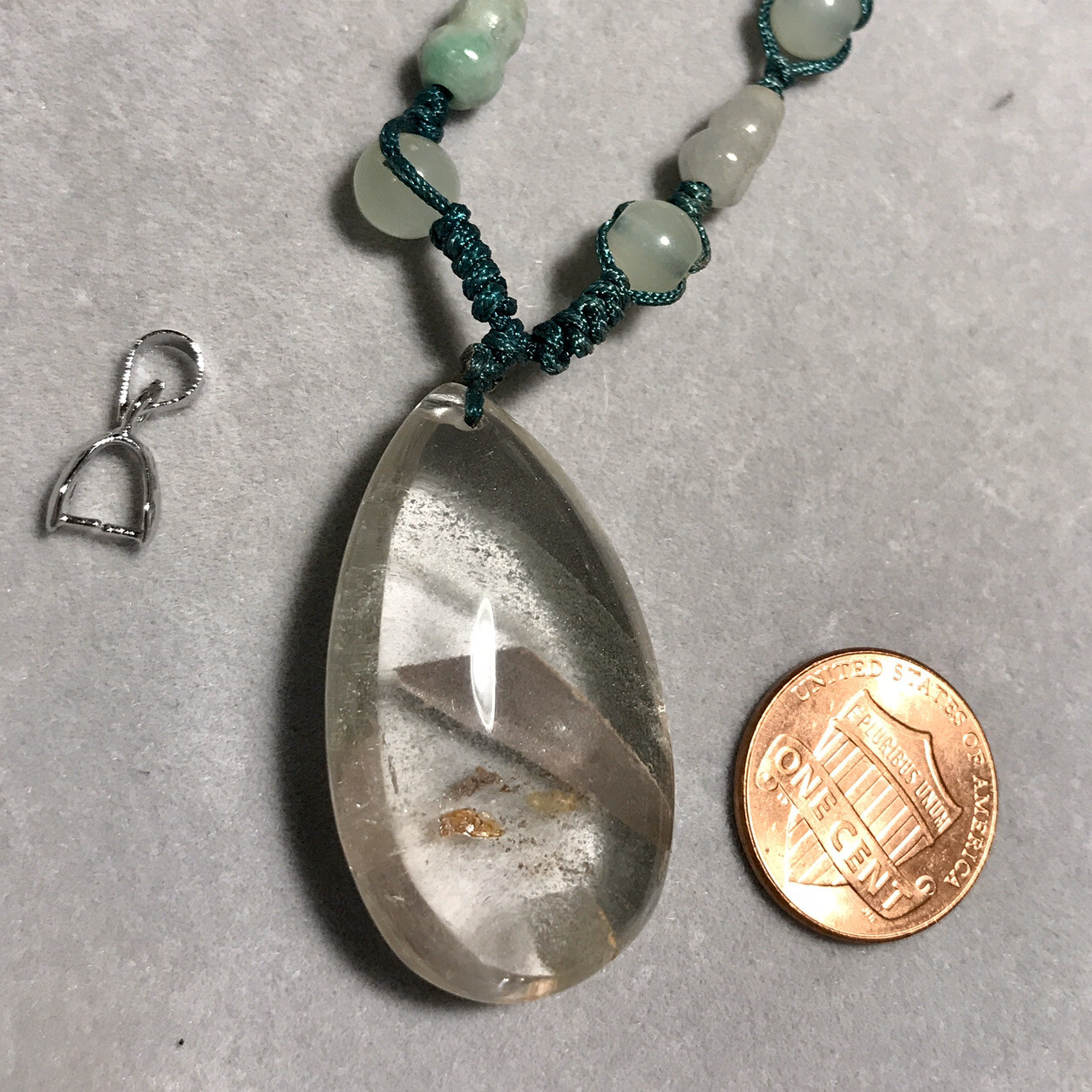 US SELLER Natural Green Phantom Quartz Pendant Teardrop Brazil Crystal Gem Stone