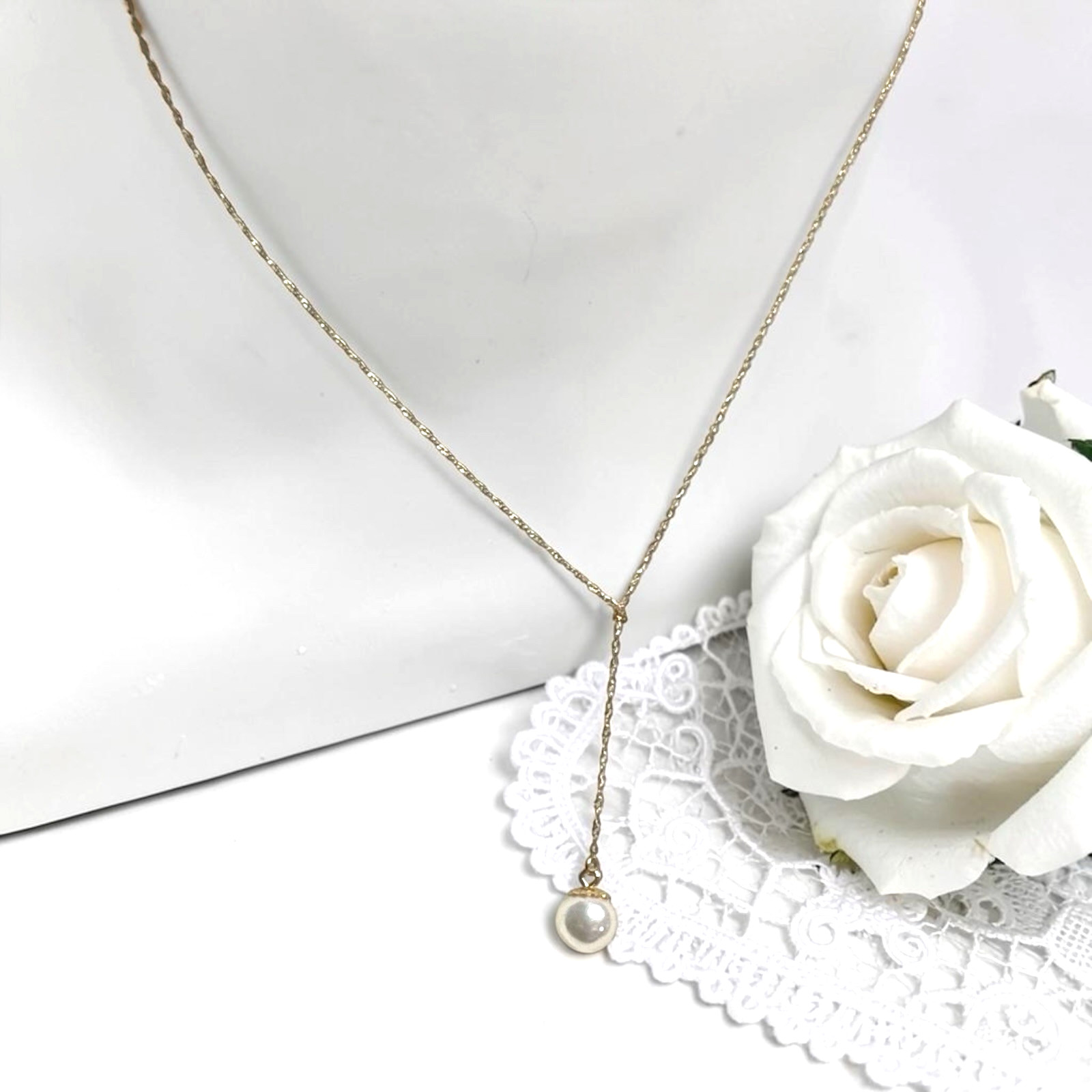 Designer RCI 14K Yellow Gold with a Pearl Y Drop Style Necklace