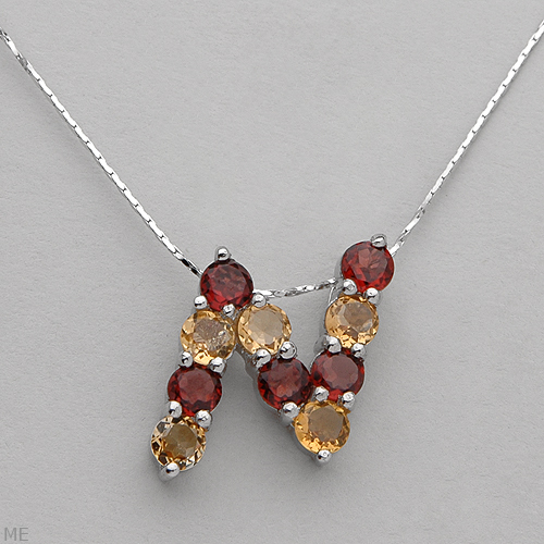 Initial N Necklace W/3.00ctw Genuine Citrine & Garnet in 925 Sterling Silver 16″