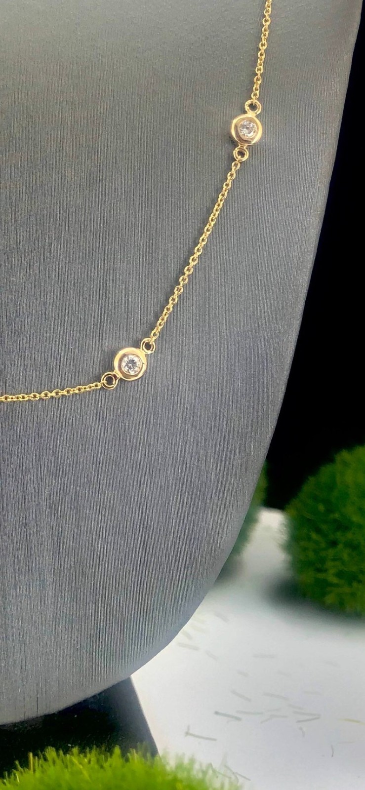 Best Seller ! Station Necklace Round Cut Natural Diamond 14k Solid Yellow Gold