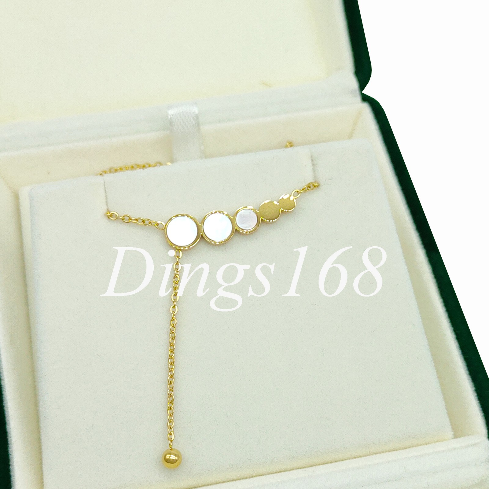 Solid 18K Yellow Gold Filled 0.3″x1″ White Fritillaria Bean 16″+2″ Thin Necklace
