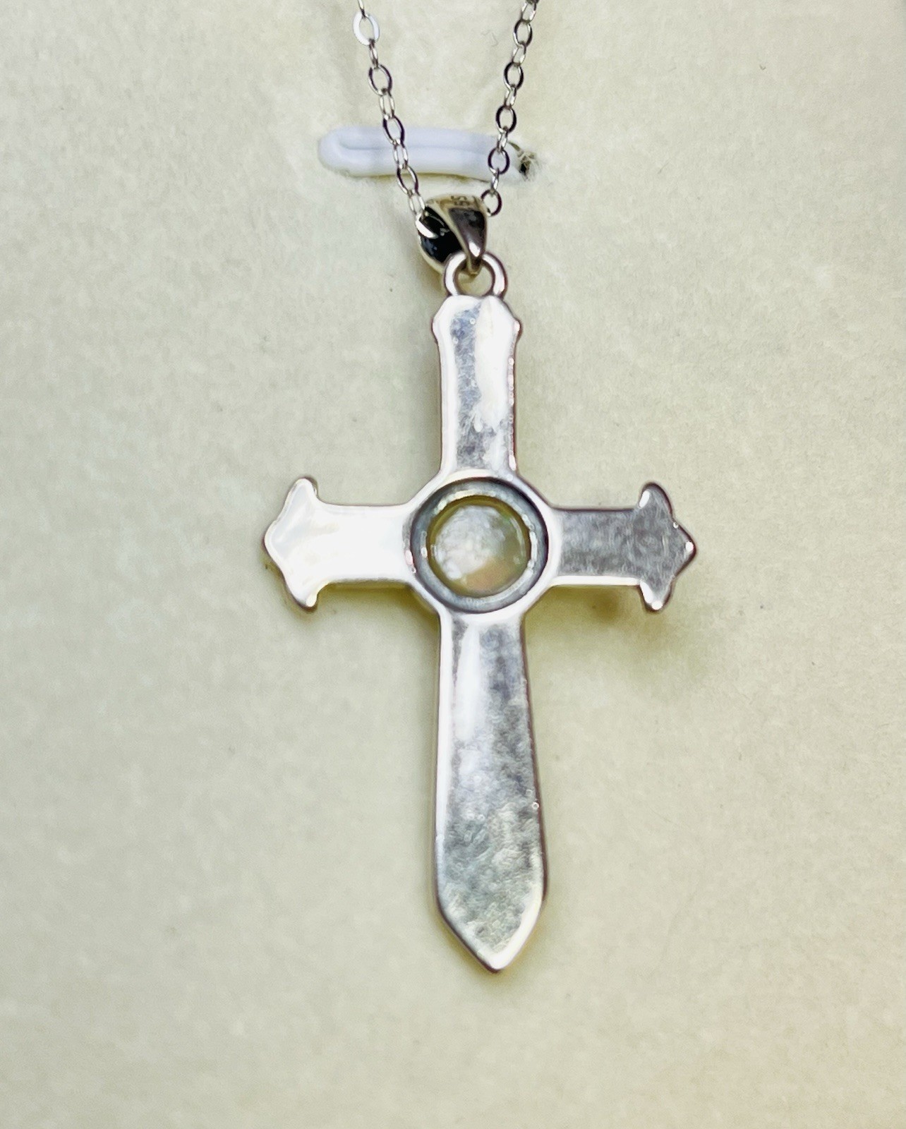 925 Sterling Silver Natural Rainbow Opal Sword Cross Pendant Necklace Unisex Man