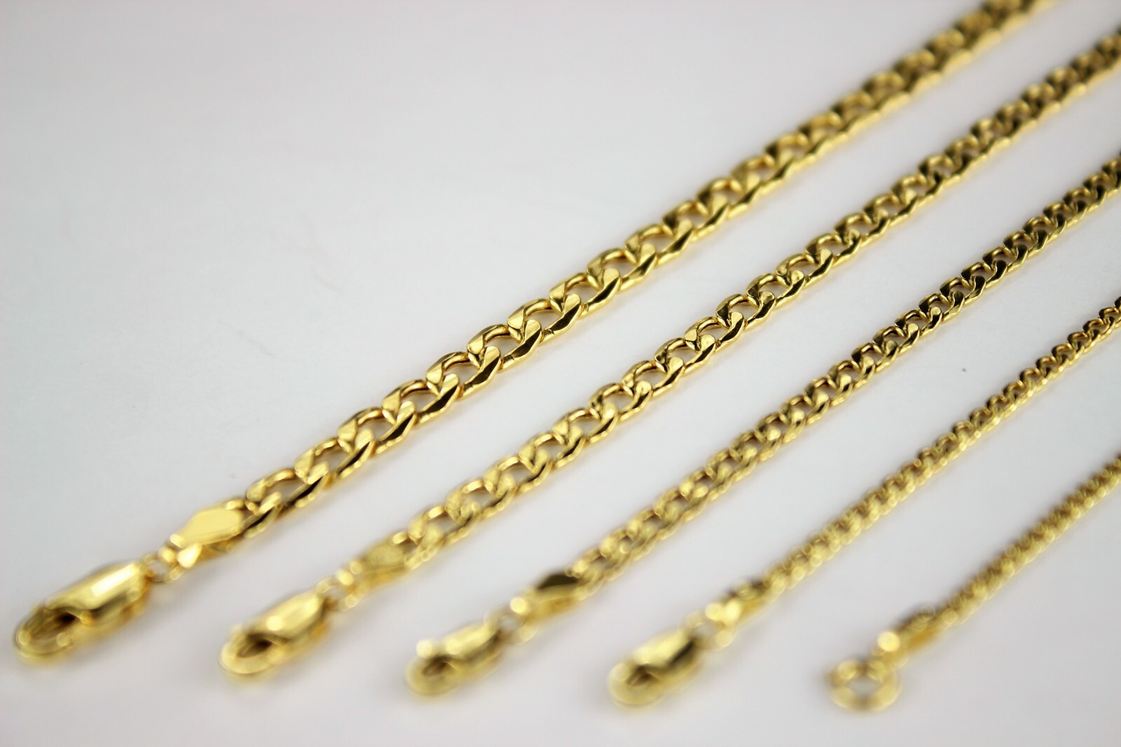 10K Yellow Gold 2mm -5.5mm Curb Cuban Chain Link Necklace Bracelet 7″-30″ Hollow