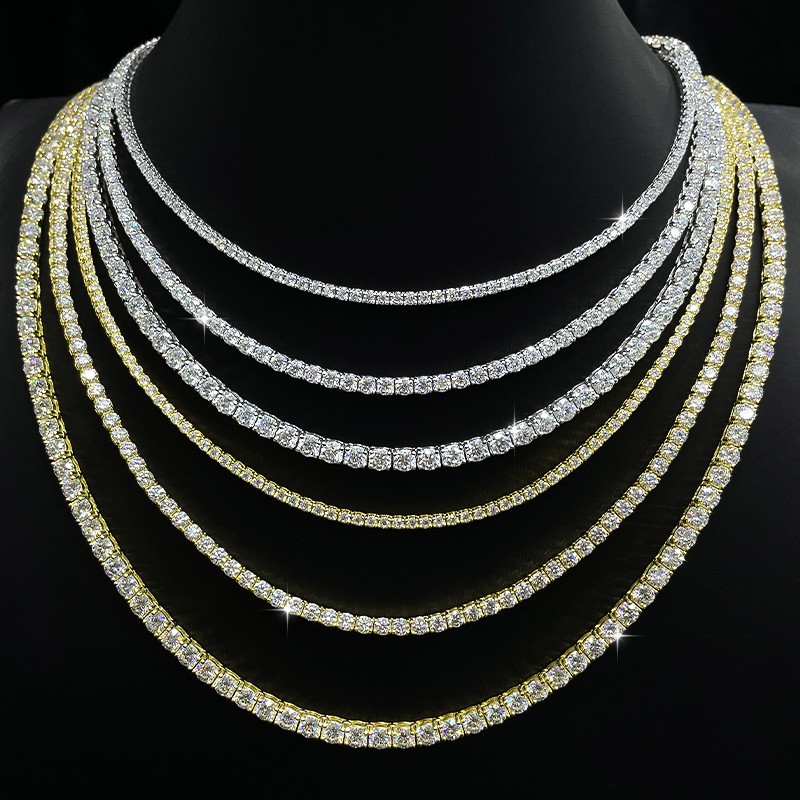 2/3/4mm Real VVS1 D Moissanite Tennis Chain 925 Sterl Silver Pass Diamnd Tester!