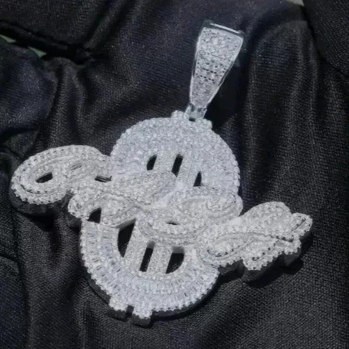 3Ct Round Cut Real Moissanite Custom Any Letter Pendant 14K White Gold Plated
