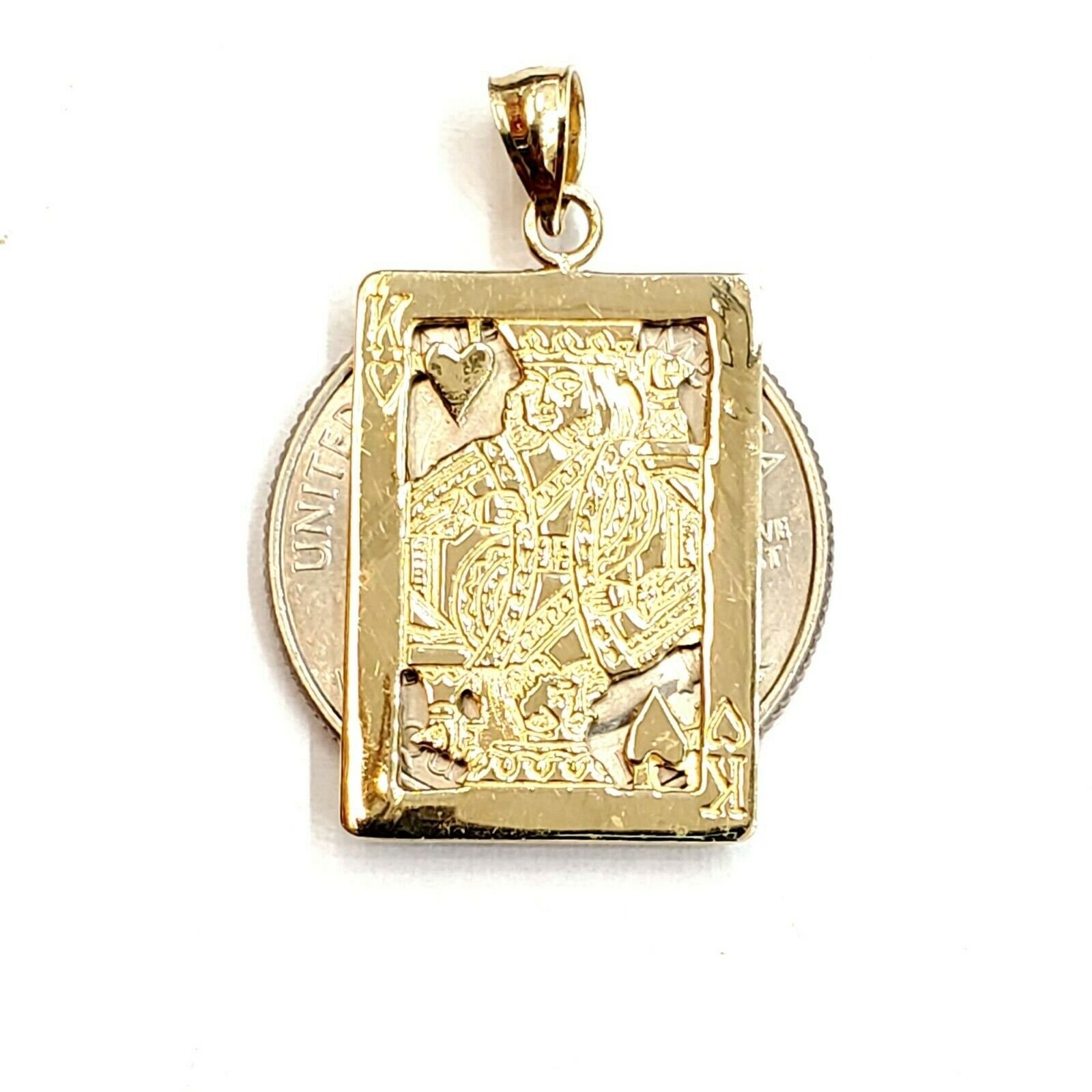 14k yellow Gold king of heart Pendant playing card gambling fine jewelry 3.5g