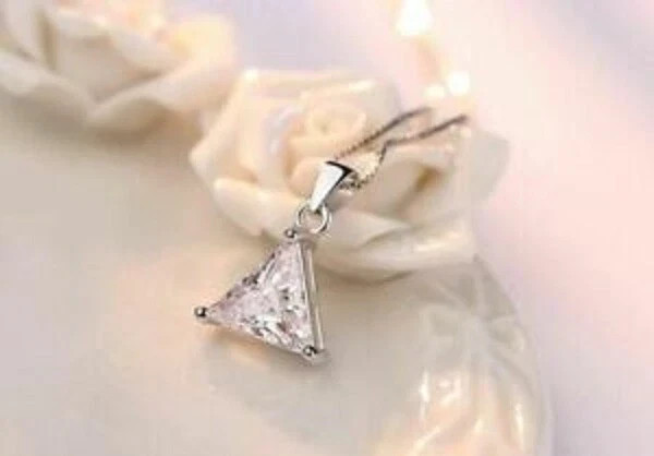 3CT Trillion Solitaire Cut VVS1 Diamond Lab Created Pendant 14K White Gold Over