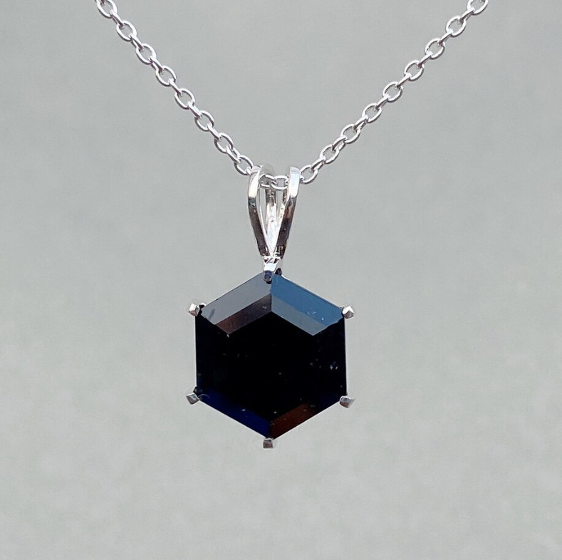 Hexagon Black Onyx Gemstone Necklace 925 Silver Elegant Onyx Jewelry For Unisex