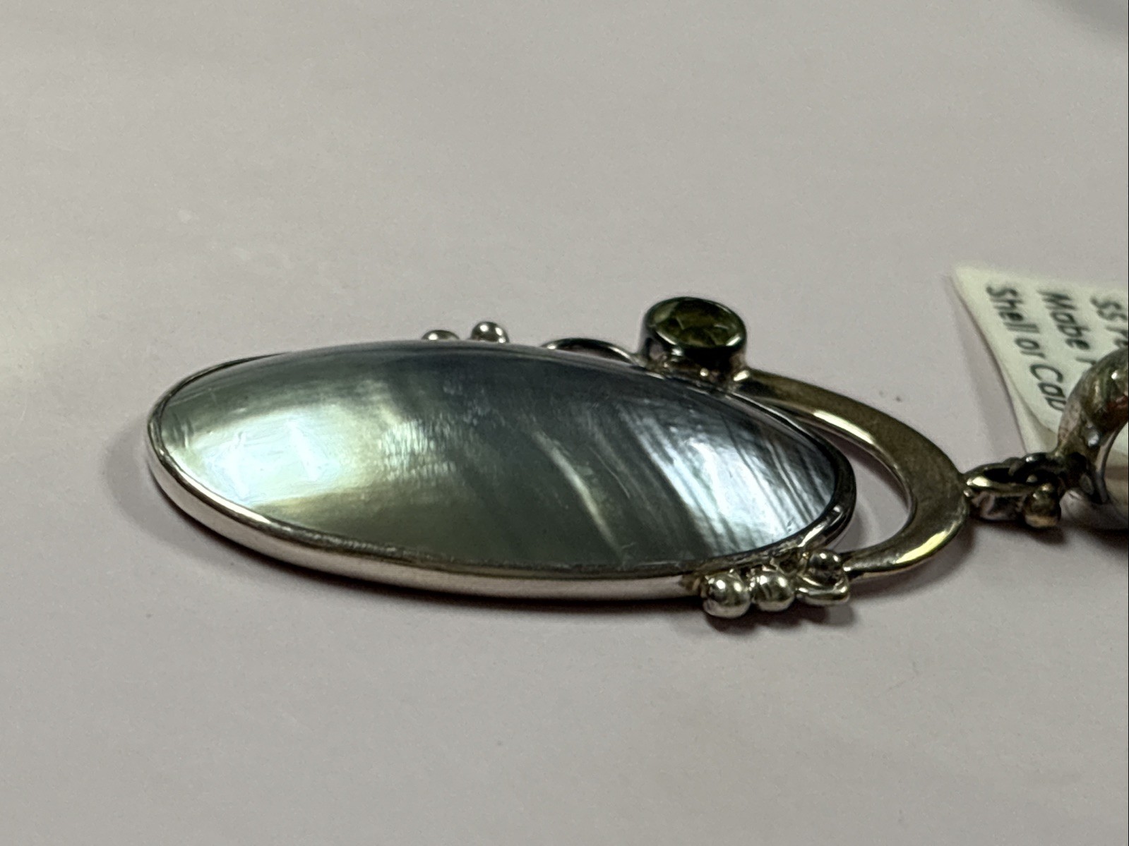 925 Sterling Silver Mabe Pearl & Peridot Pendant ~ 2.25” ~ 8.5 grams ~ READ DESC