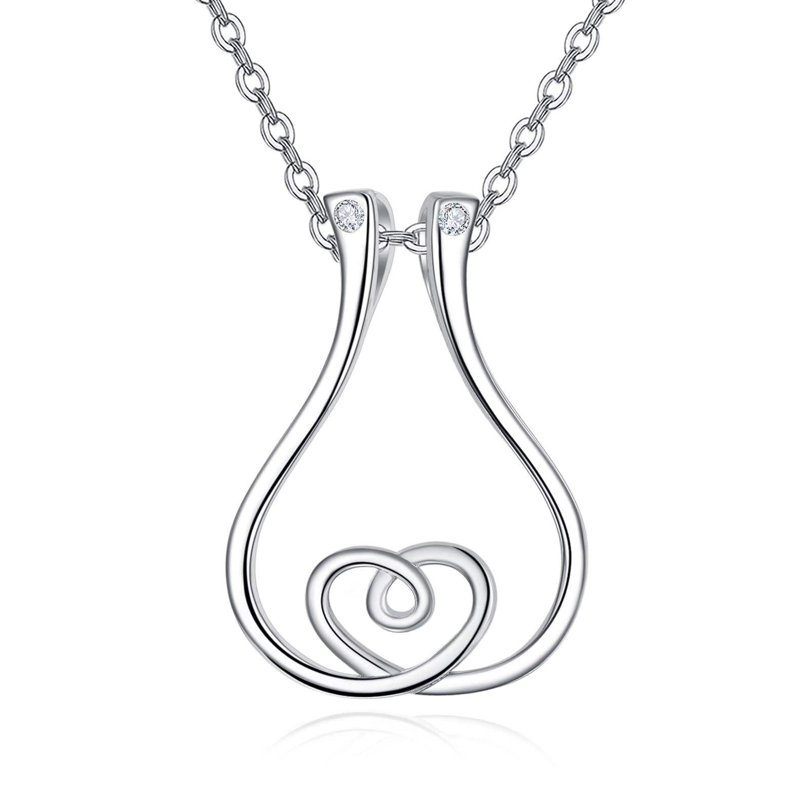 Rose Gold Open Heart Swirl Pendant Necklace with CZ Accents Romantic Women’s Her