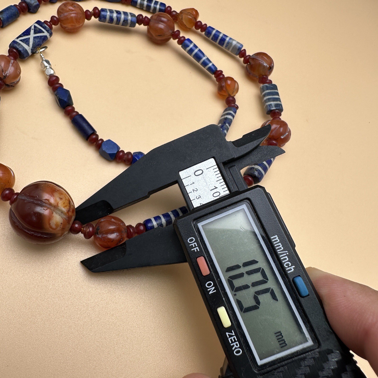 Genuine Antique Etched Lapis Carnelian Pyu Culture Beaded Beautiful Necklace