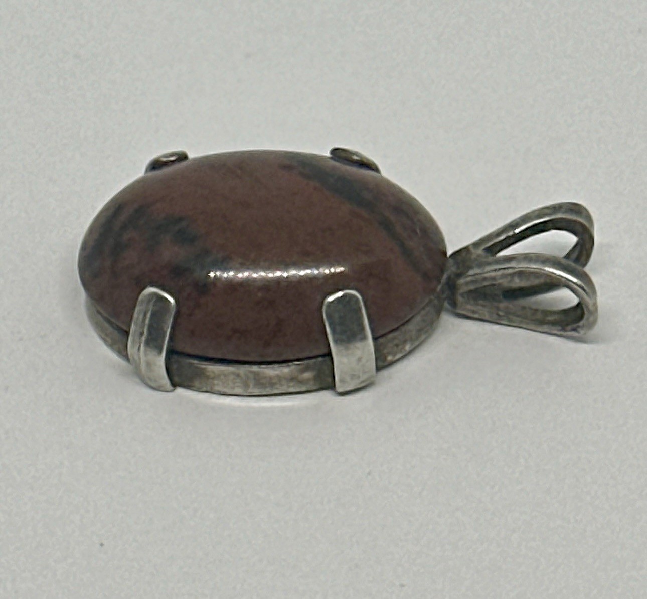 Natural Mahogany Obsidian Gemstone 925 Sterling Silver Prong Set Oval Pendant