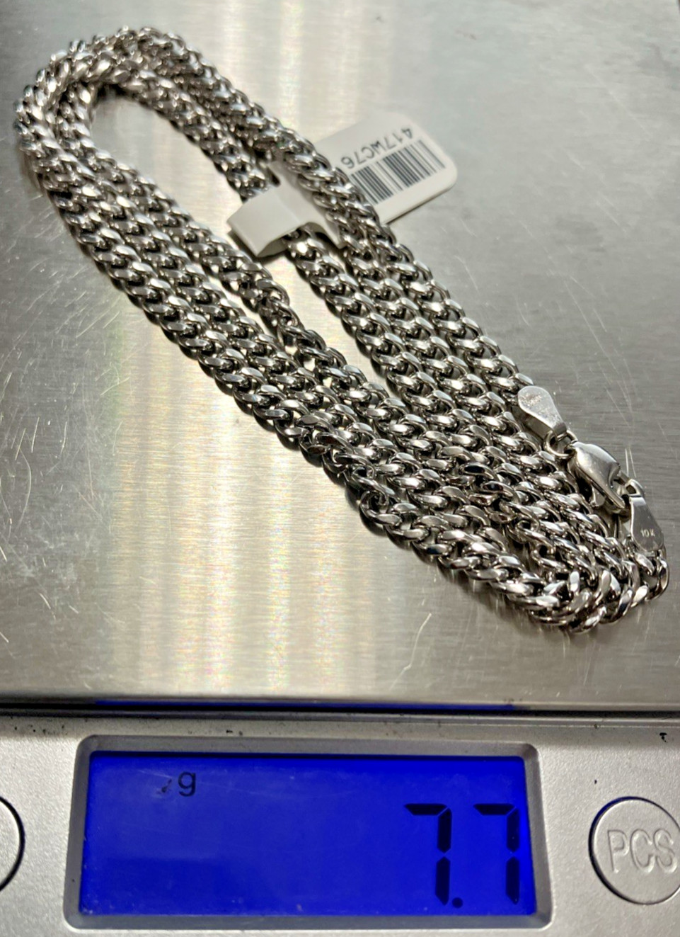 10KT White Gold Cuban Chain Semi-Solid/Hollow 7.6grams 3.8mm 22” Starz Brand NWT