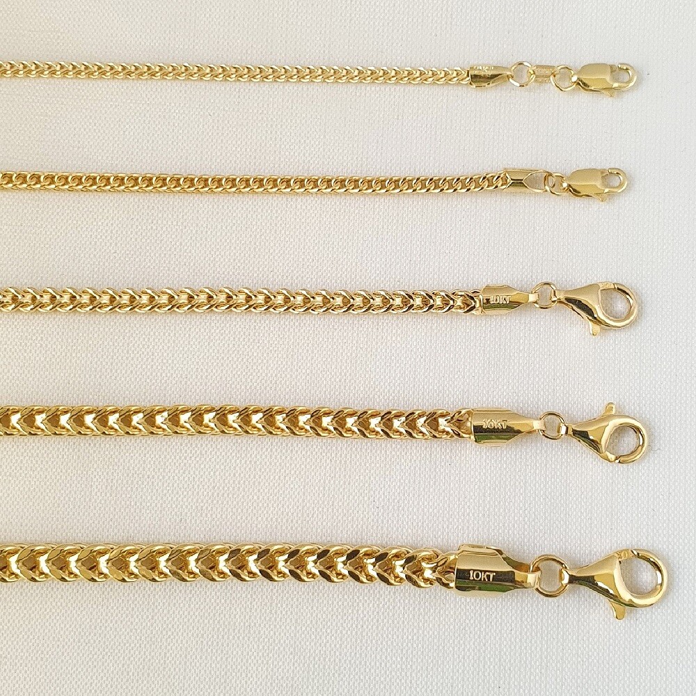 HOLLOW 10K Yellow Gold 1.8mm-4.5mm Square Franco Wheat Box Chain Necklaces