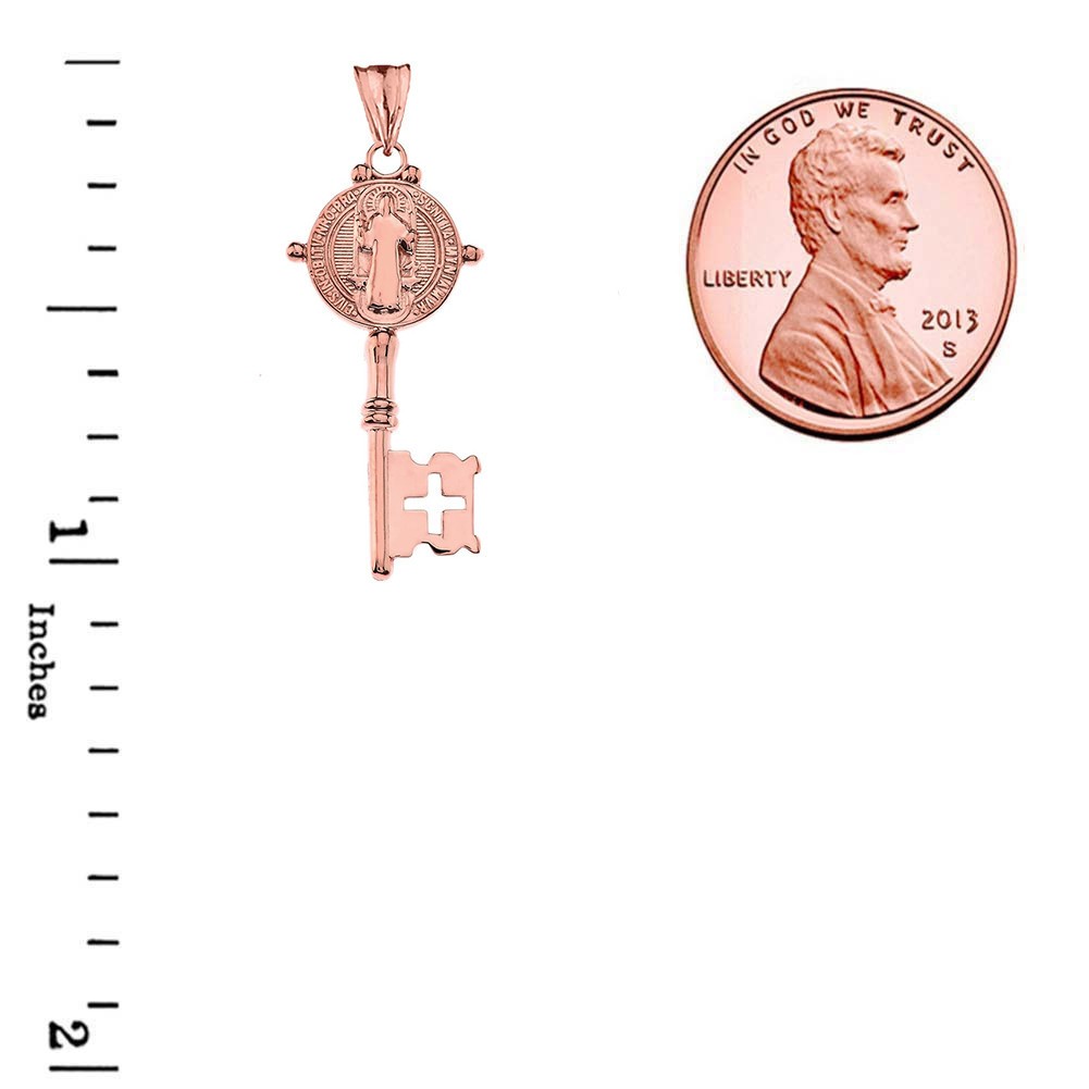 Gold Saint Benedict Double Sided Cross Key Pendant Necklace