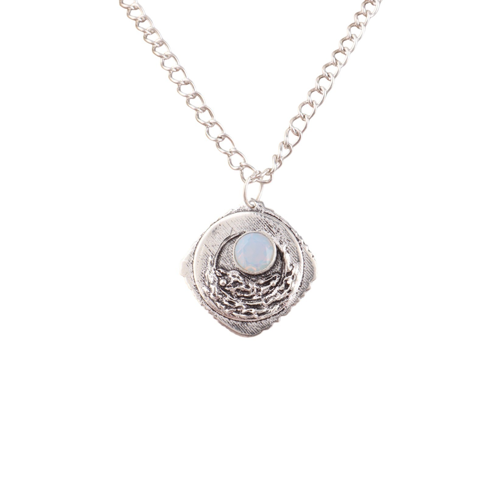 Pend. 925 Sterling Silver Natural Opal Enamel Round Engraved Party