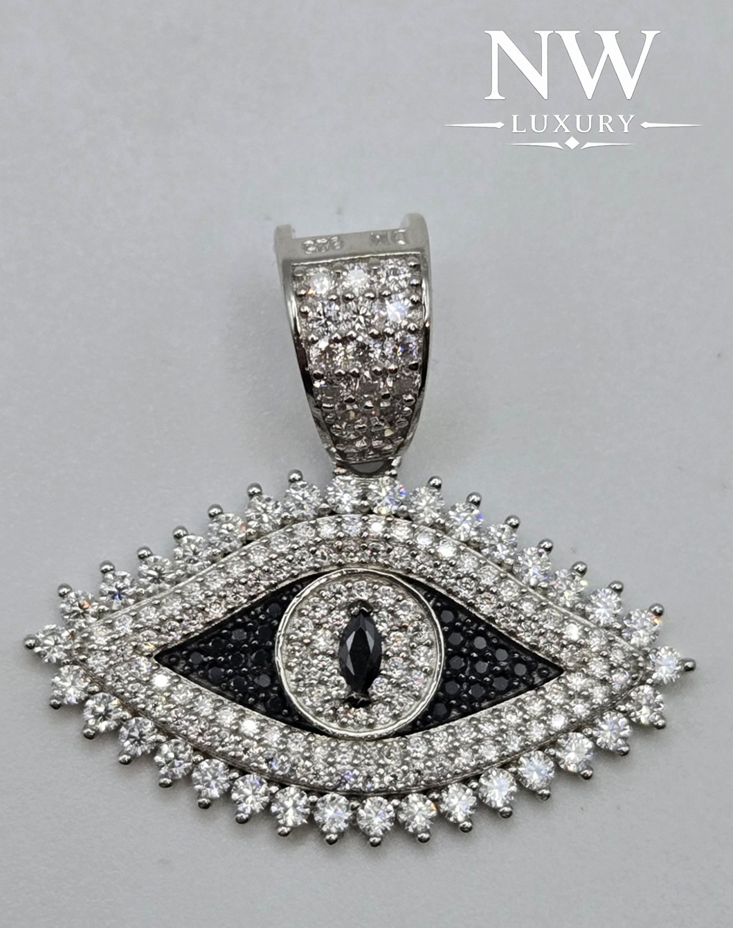 NEW Solid 925 Sterling Silver Genuine MOISSANITE Evil Eye Pendant, USA
