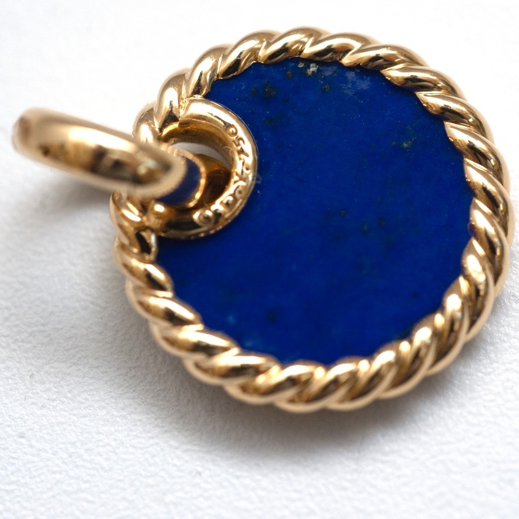 DAVID YURMAN 18K Gold & Lapis Lazuli Elements Disc 15.5mm Pendant New Authentic