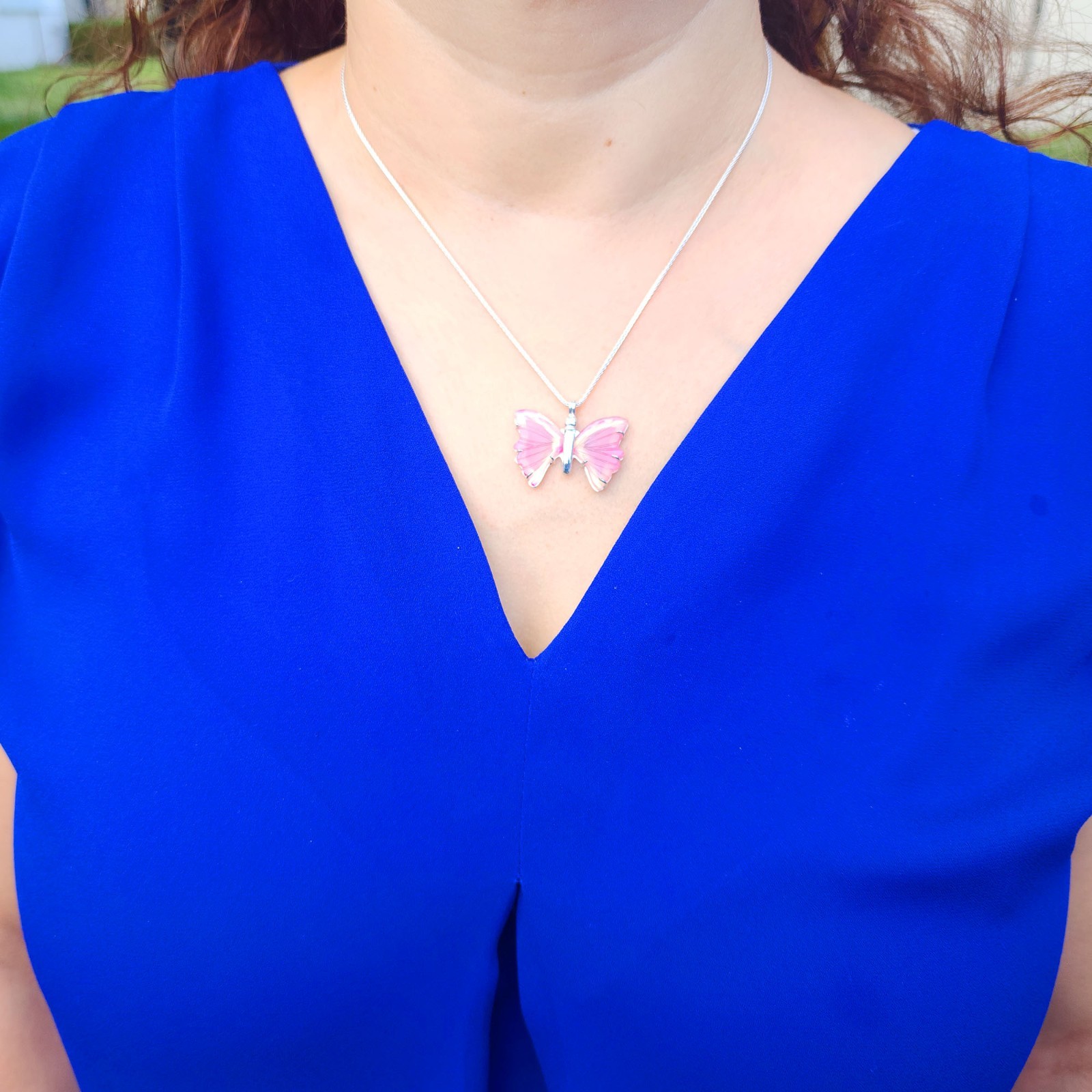 Sterling Silver Butterfly Pink Agate Pendant 18″ Necklace Sweet 16 Jewelry Gift
