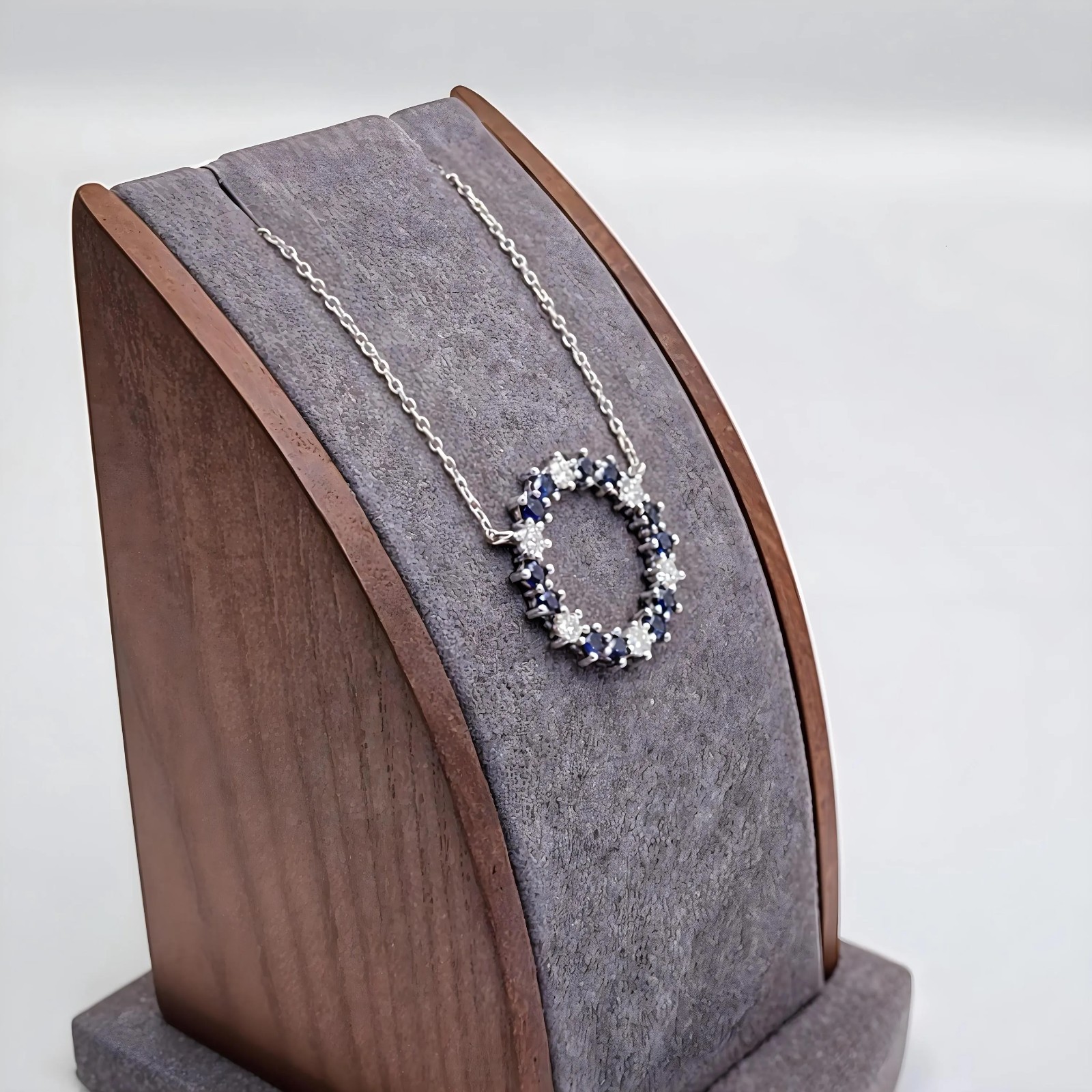 2.50ctw Dark-Blue Sapphire & White Moissanite Halo Pendant .925 Sterling Silver