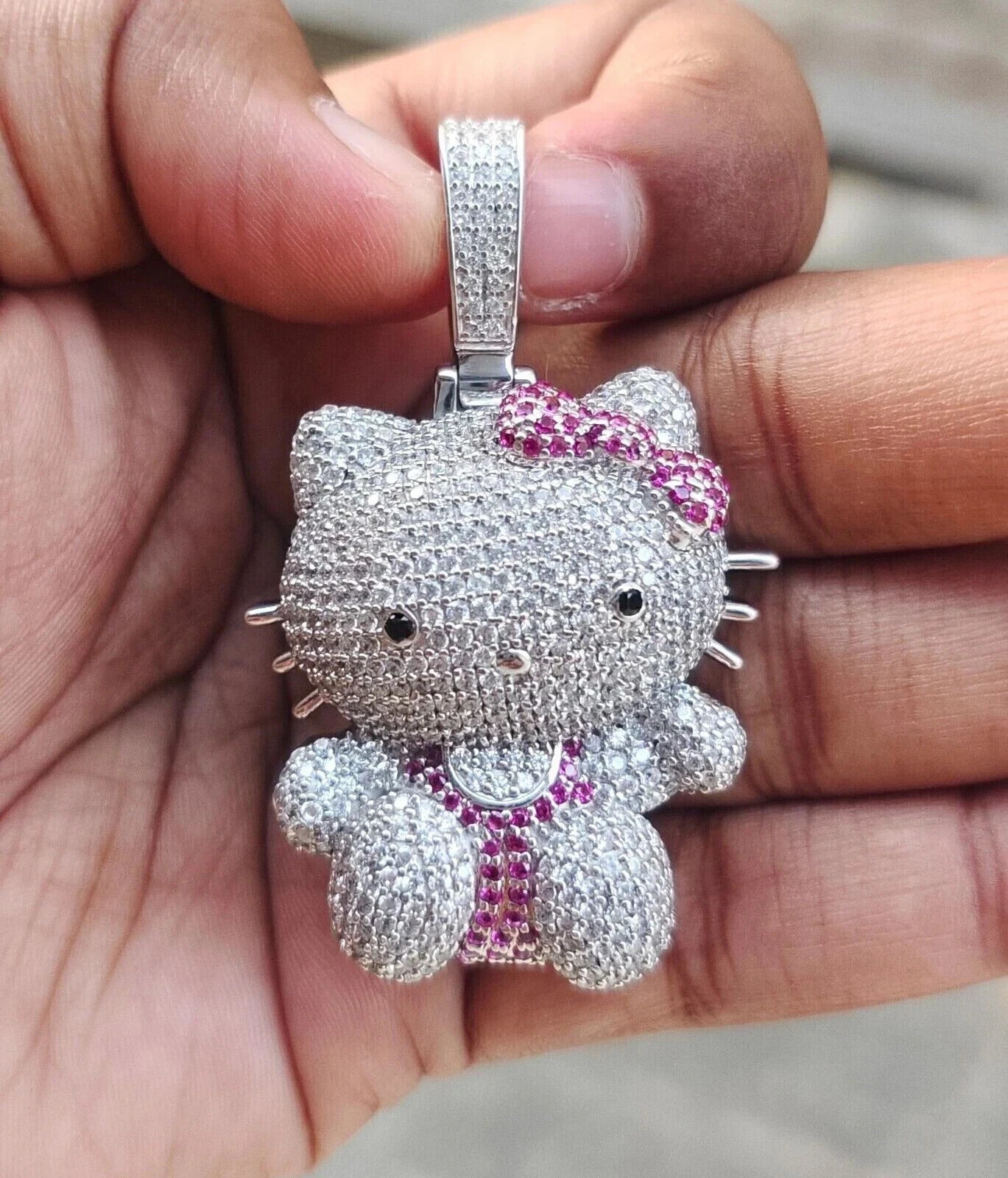 2Ct Round Lab Created Diamond Hello Kitty Cartoon Pendant 14K White Gold Plated