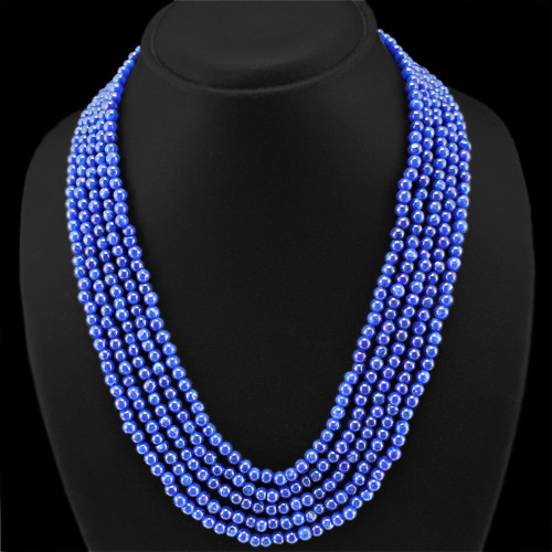 TOP 391.50 CTS ENHANCED SAPPHIRE 5 LINE ROUND BEADS NECKLACE (RS)