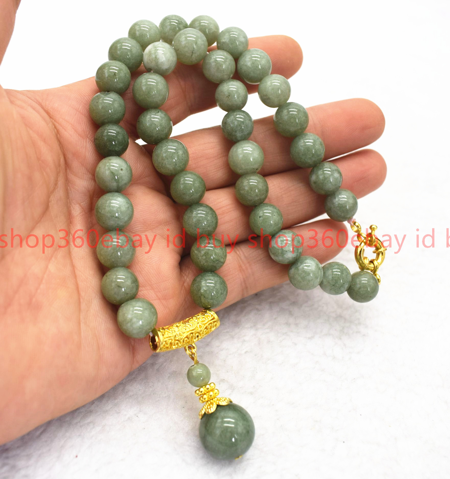 Pretty Natural 8/10mm A Green Jade Gemstone Round Beads Pendant Necklace 16-28in