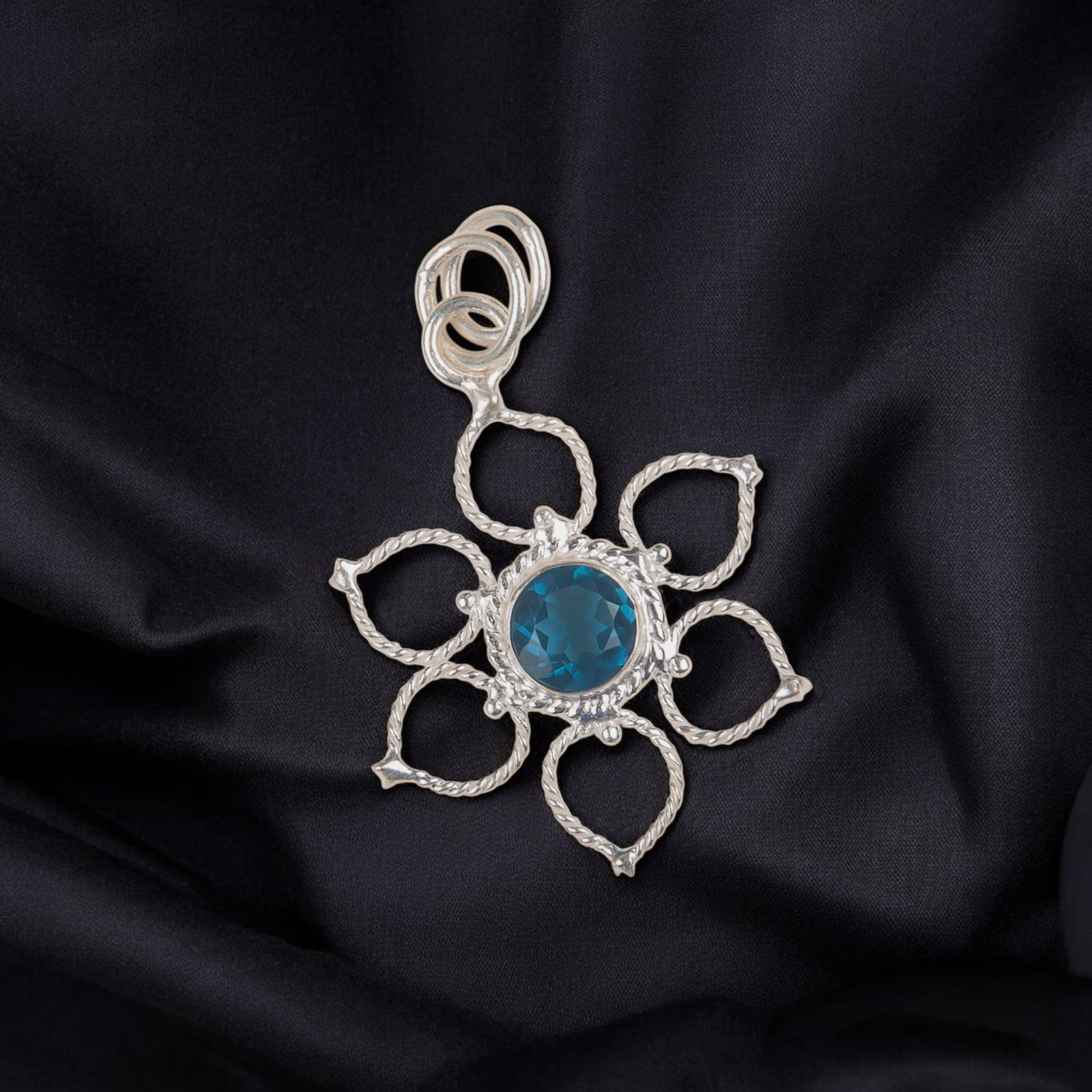 925 Silver London Blue Topaz Gemstone Jewelry Handmade Boho Pendant 1.44″For Her