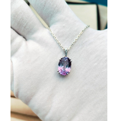 Natural Alexandrite 100% Color Change Gemstone Pendant 925 Sterling Silver