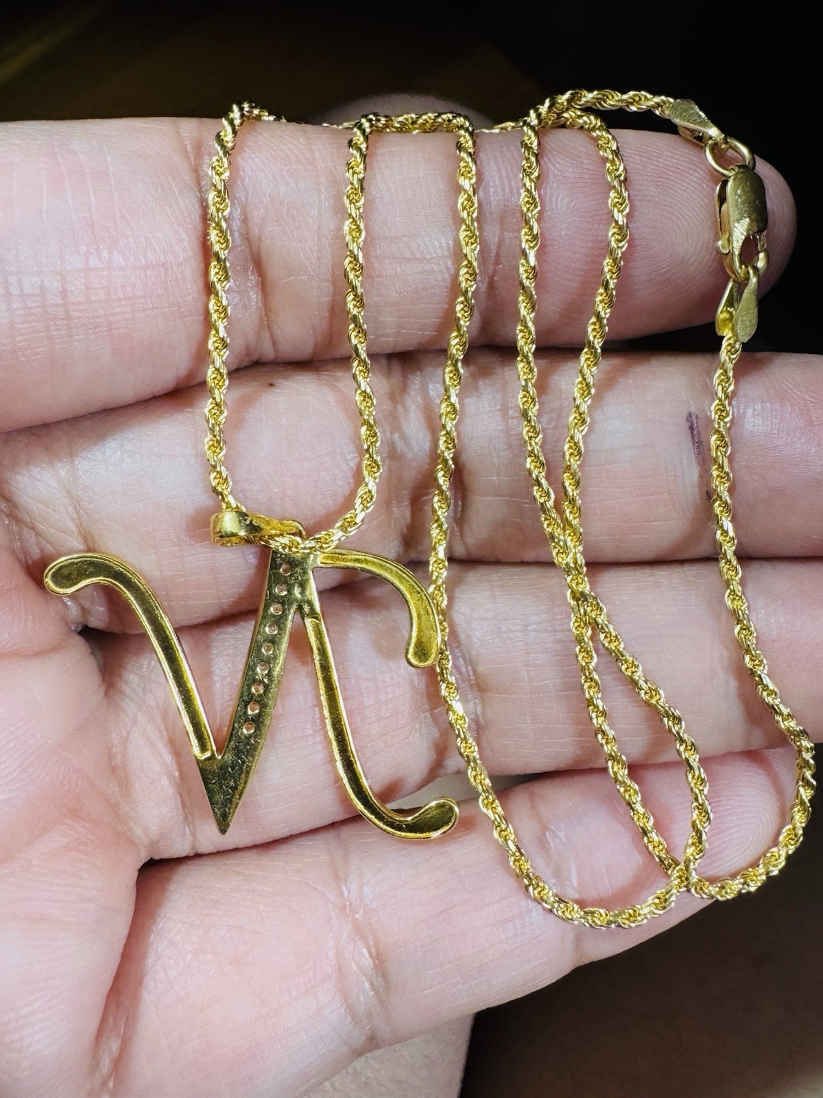 18K 750 Genuine Gold Rope Letter N Necklace 15.6”/16” Long 6.5g 1.6mm Choker