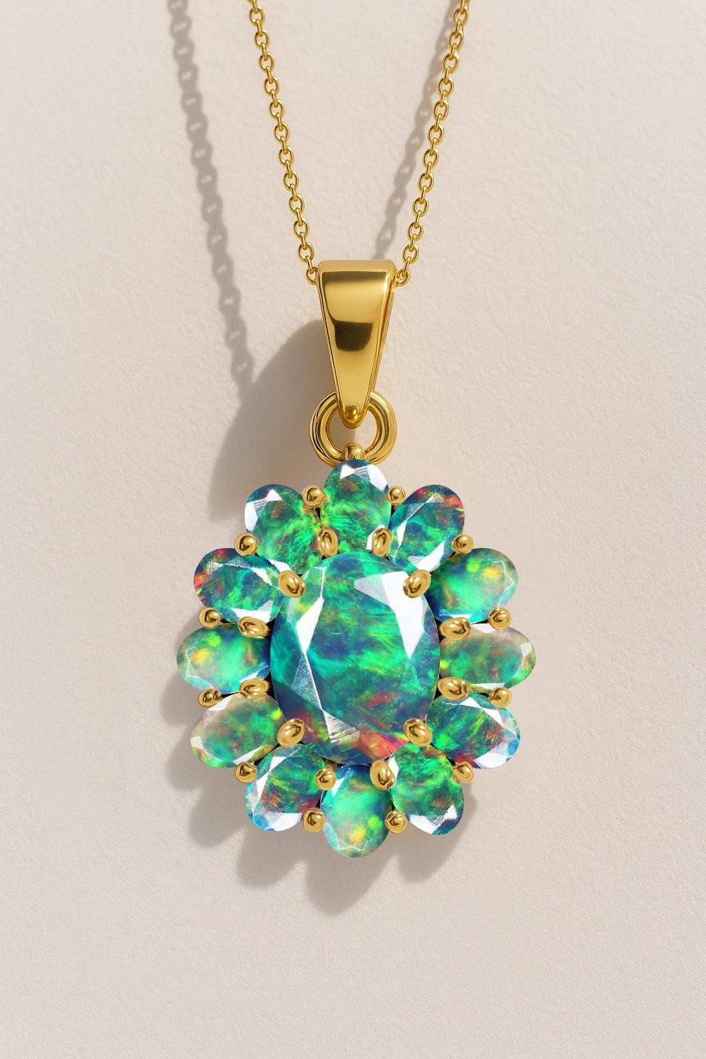 AAA Fire Black Opal Gemstone Pendant Necklace, Natural Opal Gemstone Necklace