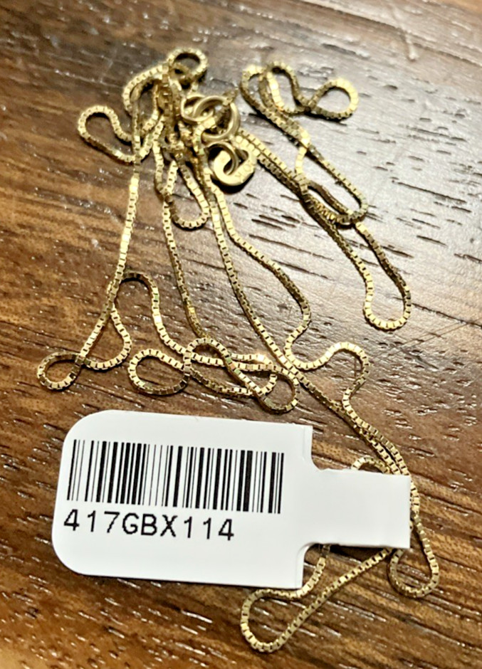 10kt Real Solid Gold Thin Box Chain 1.14grams 22” Necklace New with Tag 10K