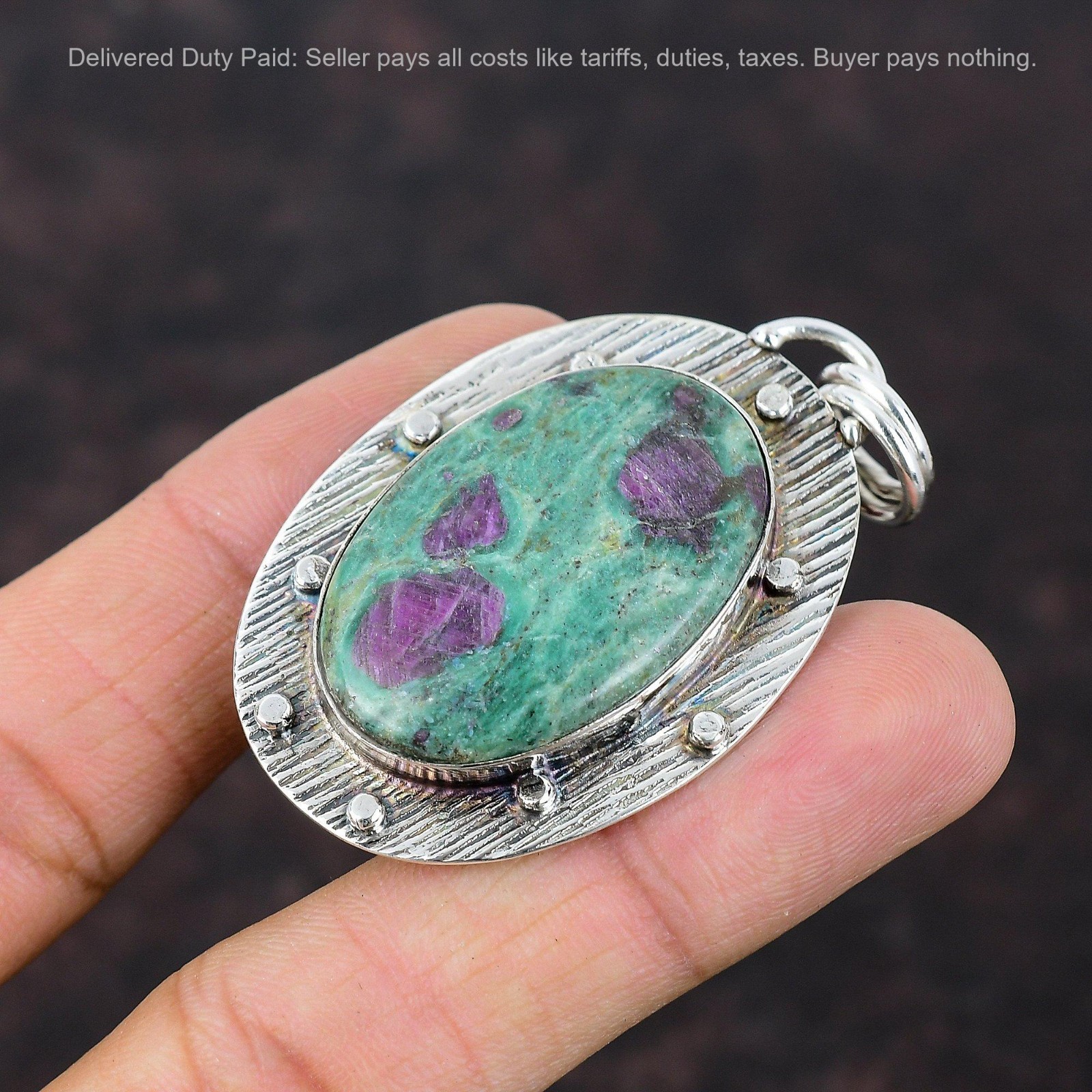 Natural Rubi Fuchsite 925 Sterling Silver Anniversary Handmade Pendant Jewelry