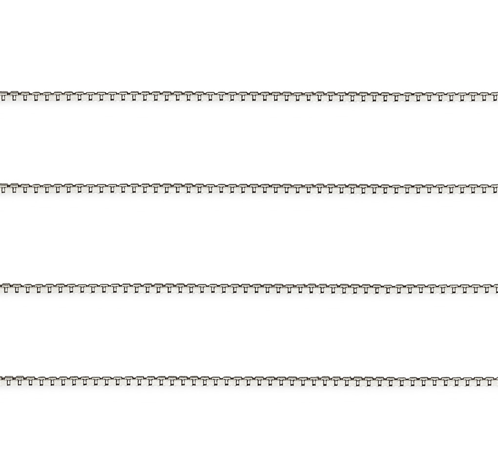 14K White Gold Solid Box Chain Necklace .5mm wide 16 – 22″ Spring Ring Clasp