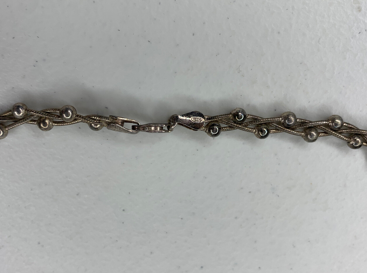 Used Sterling Silver Beaded Necklace, Marked “BS Italy”, 18” Long – 23.8 grams