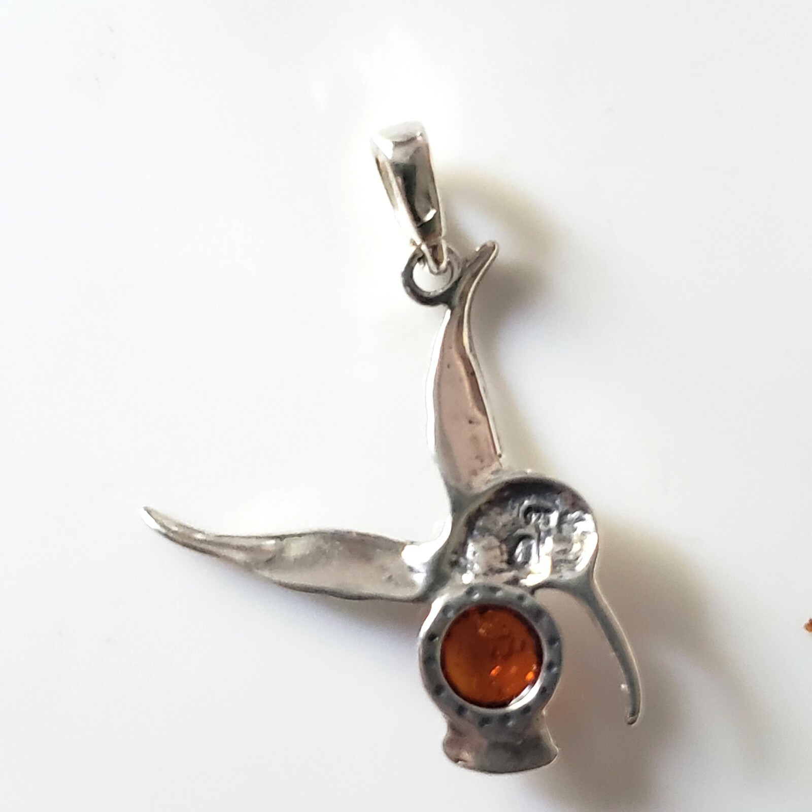 Sterling Silver Hummingbird Pendant with Natural Amber for Adults & Kids