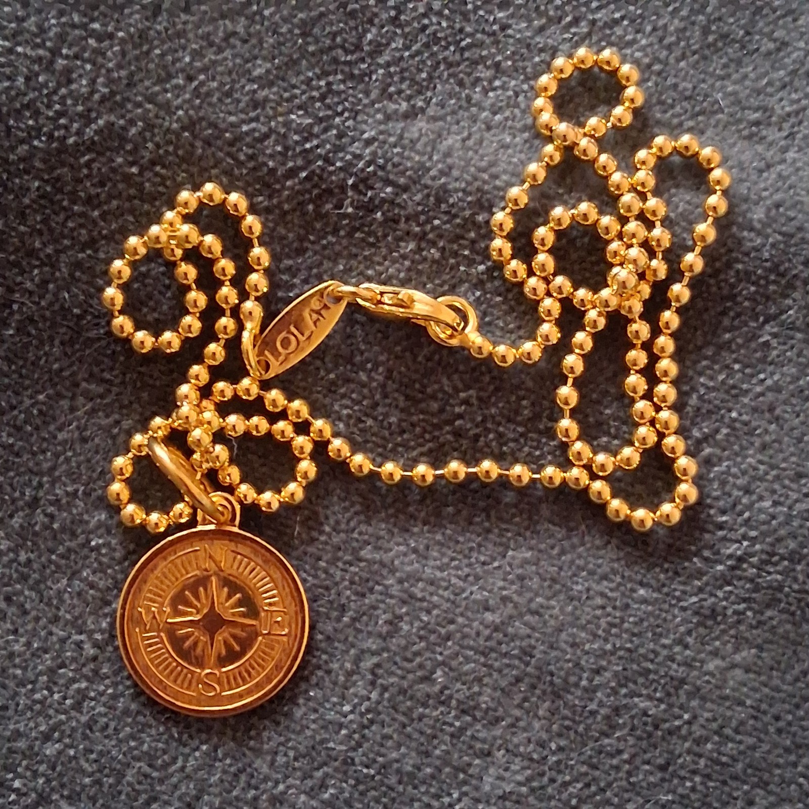 LOLA Necklace: Sterling Silver Gold Vermeil Compass Pendant 16″ 2mm Ball Chain