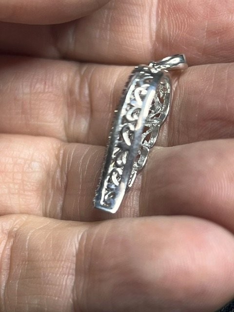 B5062 AV Sterling Silver 14K Angel Wing Pendant Diamond Accent Pave Feather 1.2″